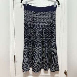 Project By Kikit Knit Midi  A Line Skirt Women’s M Blue Gray‎ Print Preppy NWT